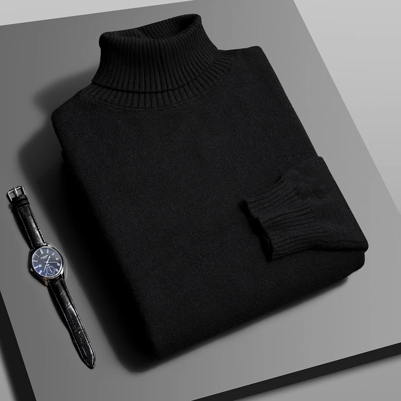Turtleneck sweater men's loose black autumn and winter lazy pullover sweater Korean style trendy men's undershirt