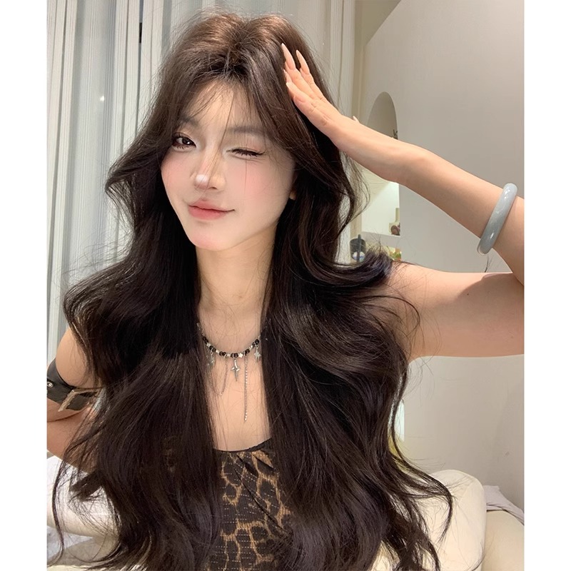 Connie Mujer Cabeza Completa Diaria Internet Celebridad Cabello Largo Y Rizado Nueva Onda Grande Natural Elegante Peluca Completa Coreana