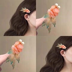 古風漢服髪飾り錦鯉錦鯉色ヘアピン花長流蘇仙気重工錦鯉ヘアピン少女超仙対クリップ