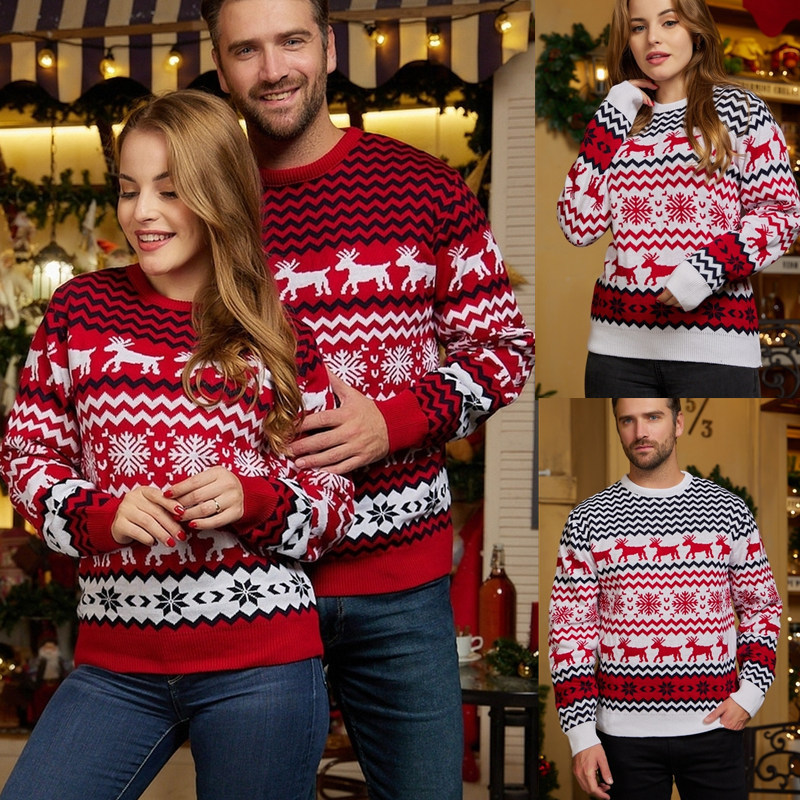 European and American Sweater New Couple Wear 2022 Men's Women's Christmas Sweater Women's Round Neck Elk Jacquard Long Sleeve Sweater