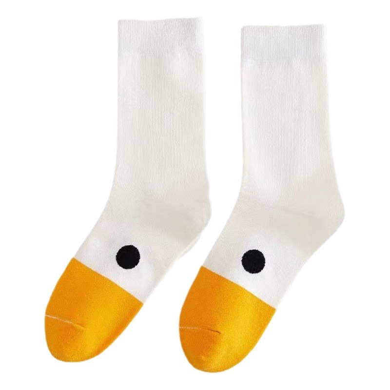 Calcetines de algodón de media pantorrilla para mujer Four Seasons INS de moda lindo pato japonés medias de dibujos animados calcetines de pareja de estilo preppy para mujer