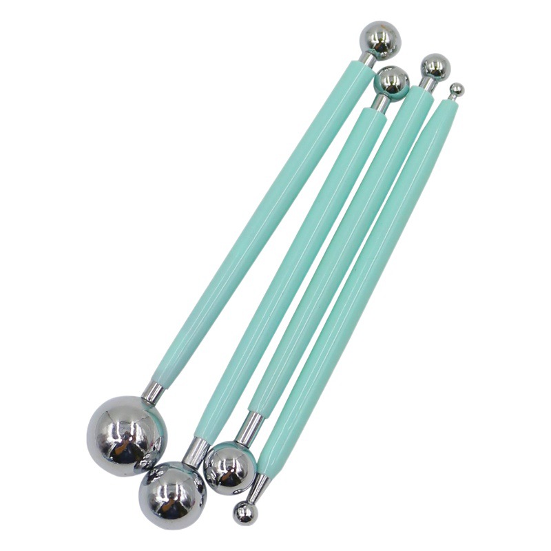 Juego de 4 piezas de hornear Acero inoxidable tallado esférico grupo píldora palo fondant cake decoración molde azúcar flor herramienta MJ421