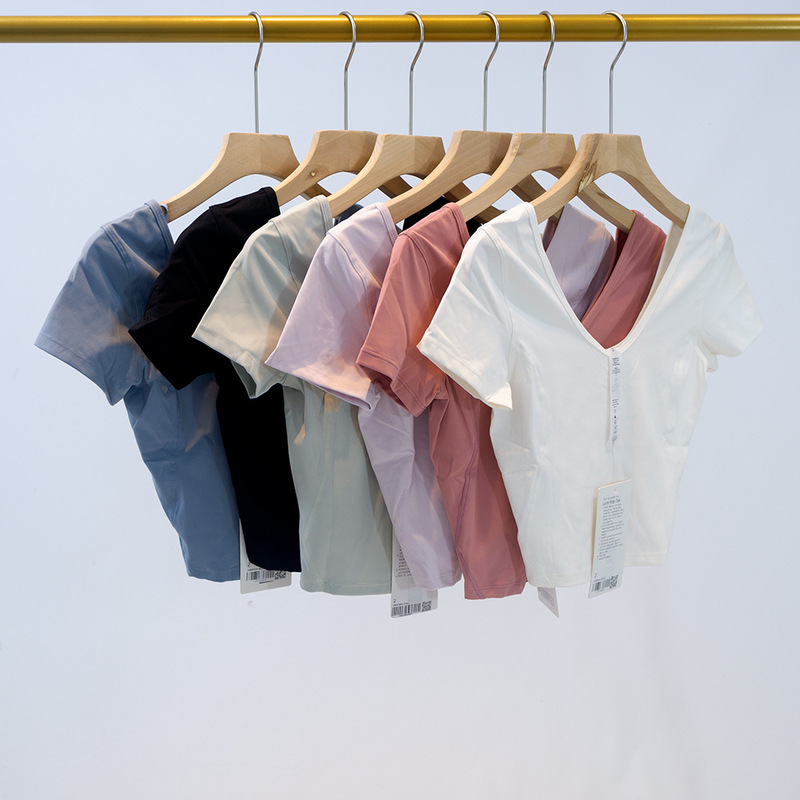 Summer new thin beautiful back short sports vest waist tight yoga clothing T-shirt casual light sports short sleeve