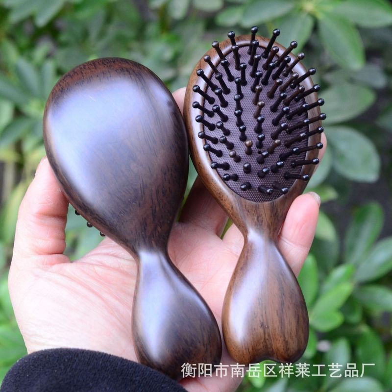 厚い黒檀の木の櫛のエアバッグのマッサージの櫛のエアクッションの櫛の頭部の木製のエアクッションの櫛の女性のエアクッションの櫛の長い髪の皮の灰|undefined