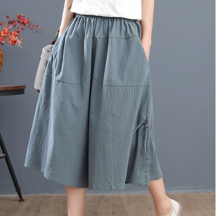 Summer Plus Size 100kg Women's Pants Loose Bloomers Wide Leg Pants Elastic Waist Women's Skirts Cropped Pants Skirt