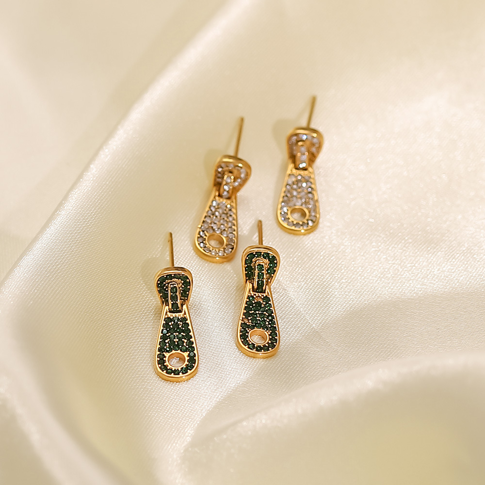 Novelty Geometric Stainless Steel Ear Studs Gold Plated Zircon Stainless Steel Earrings