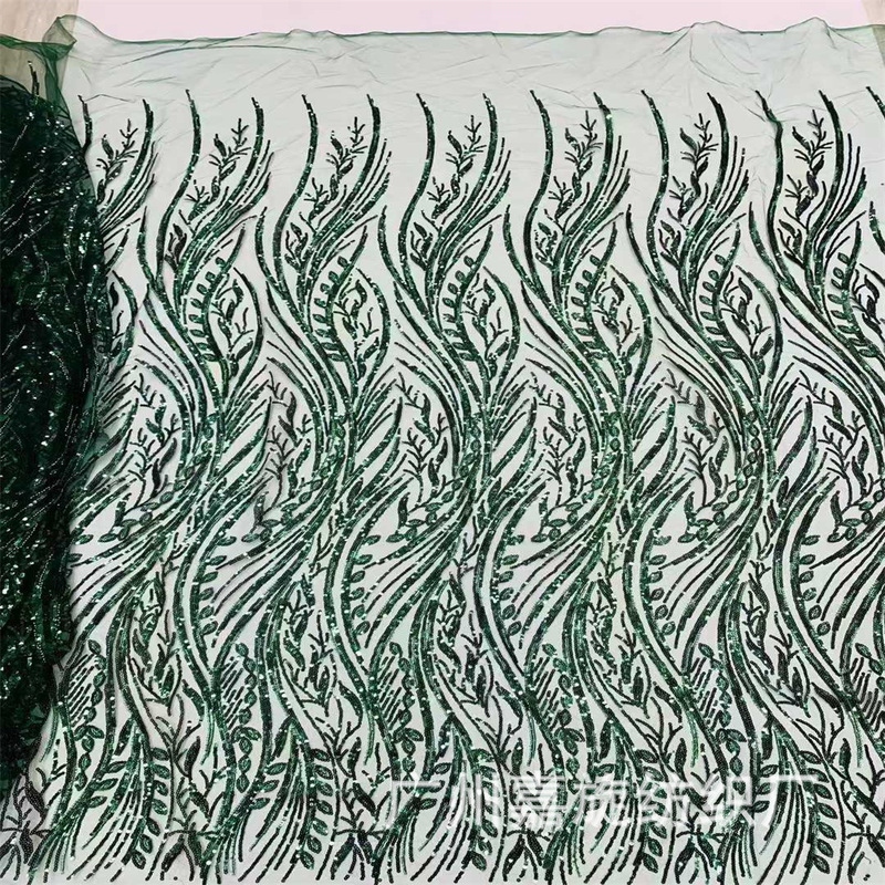 现货非洲亮片水草花珠管薄纱蕾丝面料女装连衣裙晚礼服布料sequin|undefined