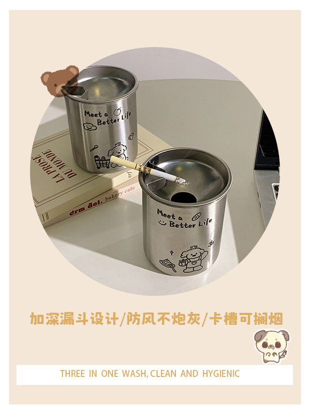 Gift for Boyfriend: Anti-Fly Ash Car-Mounted Ashtray for Dormitory, Bedroom, Living Room, Cartoon Cute Trendy High-Value