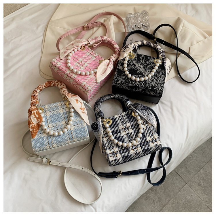 Damen Handtasche Mit Perlenkette, Elegante Umhängetasche_voghion.com