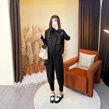 厂家直供2025秋季三宅褶皱女装宽松休闲时尚开衫无袖棉衣马甲外套