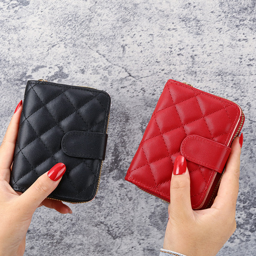 ins new rhombus European and American fashion women's small wallet female short student Korean version coin purse female card holder wallet