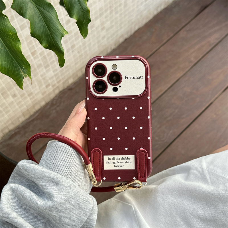 Otoño e invierno simple lunares 15ProMax cordón de hebilla de cuero iphone14 para Apple 16PM funda para teléfono móvil 13 mujer 15