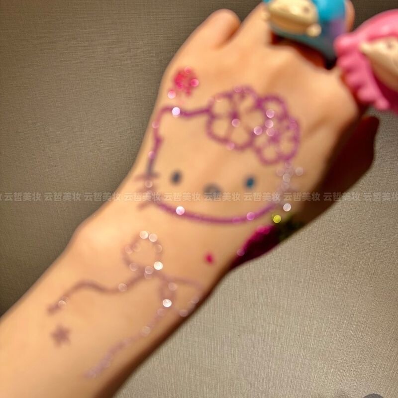 Kitty Bow Glitter Tattoo Stickers for Arms and Wrists, High Aesthetic Value, Cute and Unique, Sparkling Trendy Stickers
