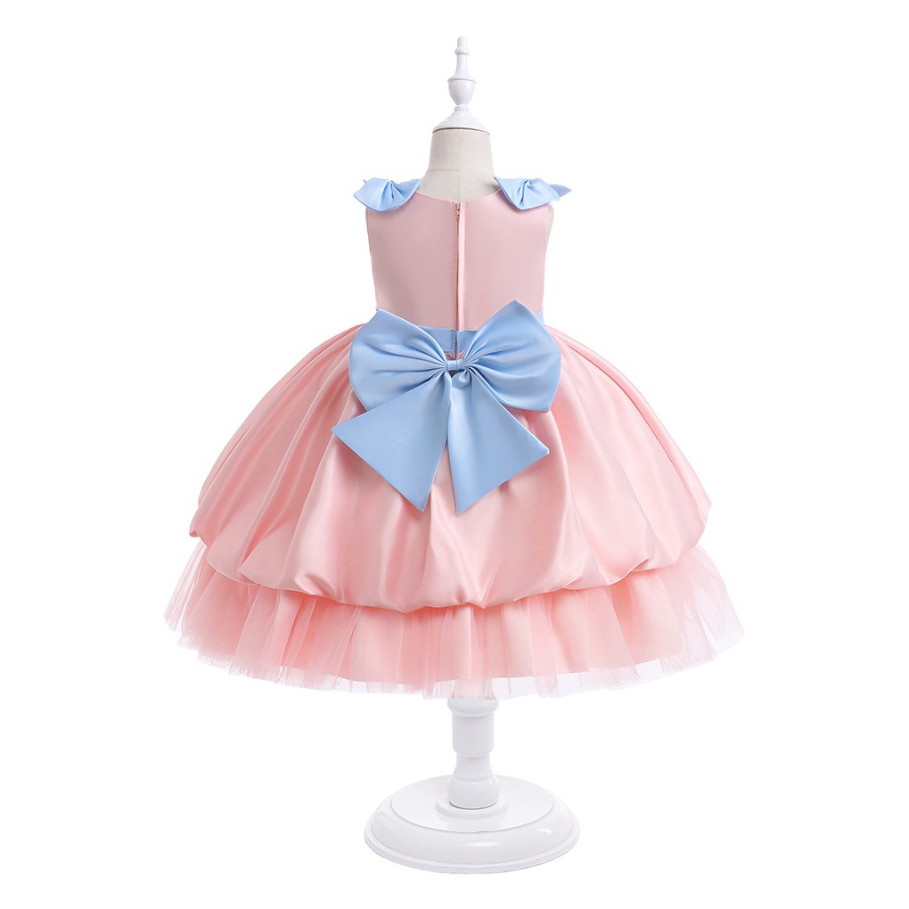 Europeo y americano deseo nuevo vestido de noche de las niñas sin mangas arco forjado tela anfitrión vestido flor niña vestido princesa vestido