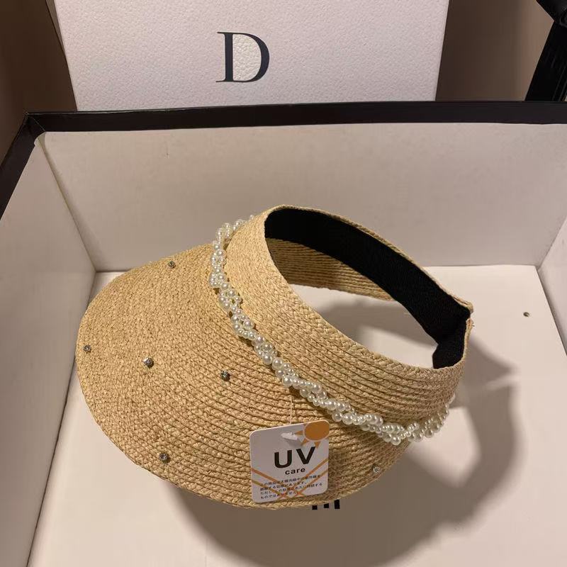 Visiera da sole donna stile hepburn con strass e perle_voghion.com