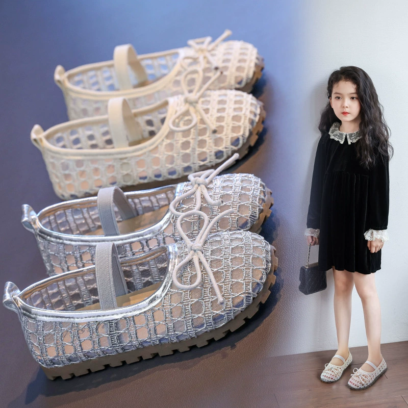 Девушки через Интернет пряжа маленькие одиночные туфли для маленьких детей и маленьких детей летом 2025 года маленькие девочки милые банты чистые одиночные туфли