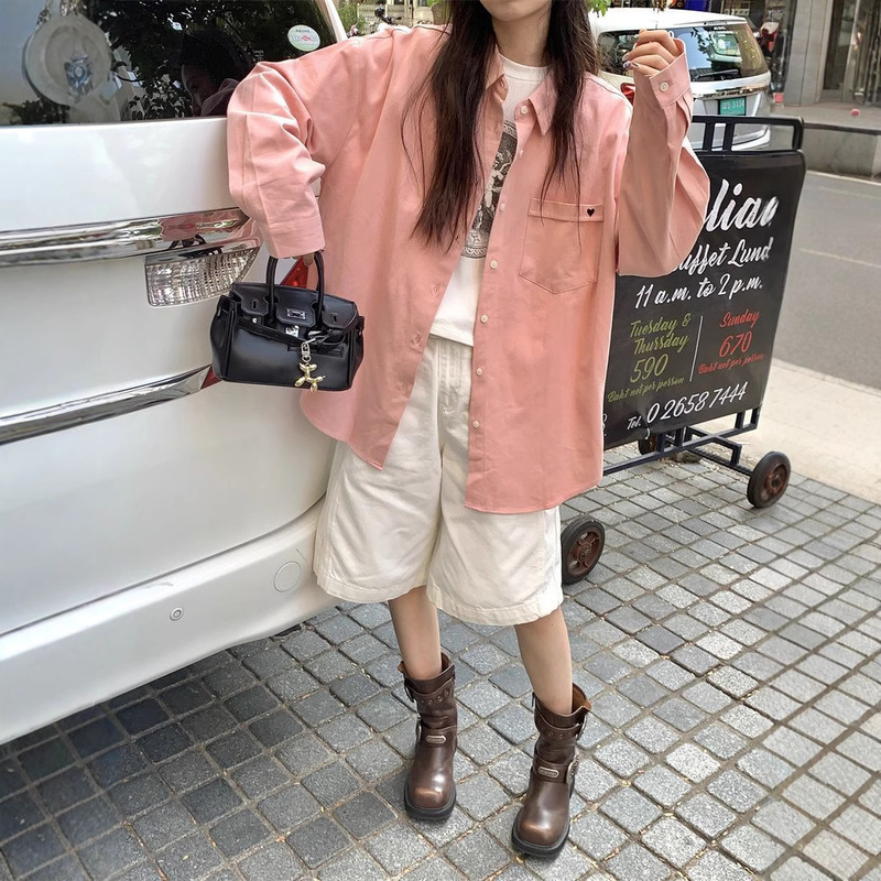 Spring and Autumn Pink Long Sleeve Shirt Women's New Loose plus size Casual Sun Protection Shirt French Elegant Top Coat