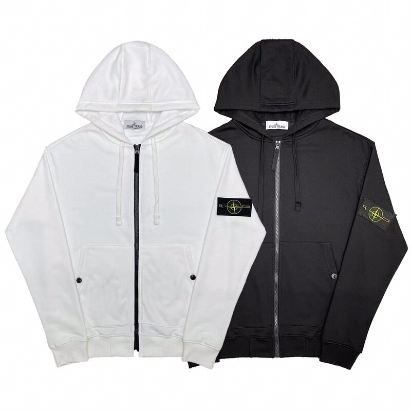2024 New Cross-Border Solid Color Zip-Up Hooded Sweatshirt with Compass Patch Button Badge, Oversized Loose Jacket