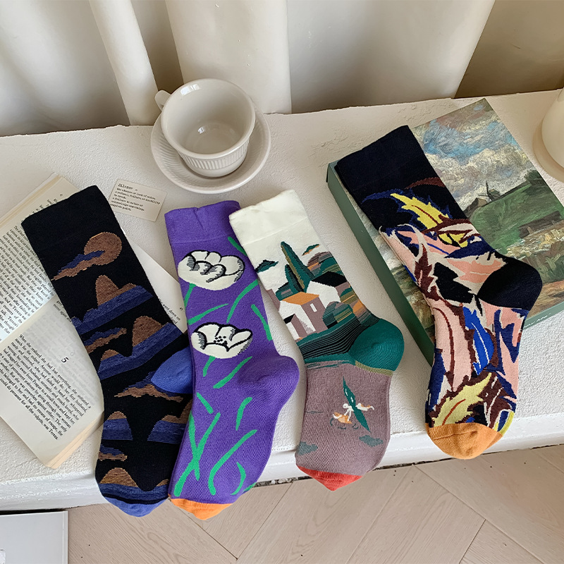 23 French new oil painting trendy socks boutique gift box cotton socks light luxury niche artistic style mid-calf length socks women's socks 23 French new oil painting trendy socks boutique gift box cotton socks light luxury niche artistic style mid-calf length socks women's socks