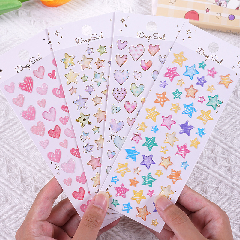 日本の手描きスタイルの五芒星愛クリスタル立体子供用ステッカー小さな新鮮な女の子の手作り装飾報酬ステッカー|undefined