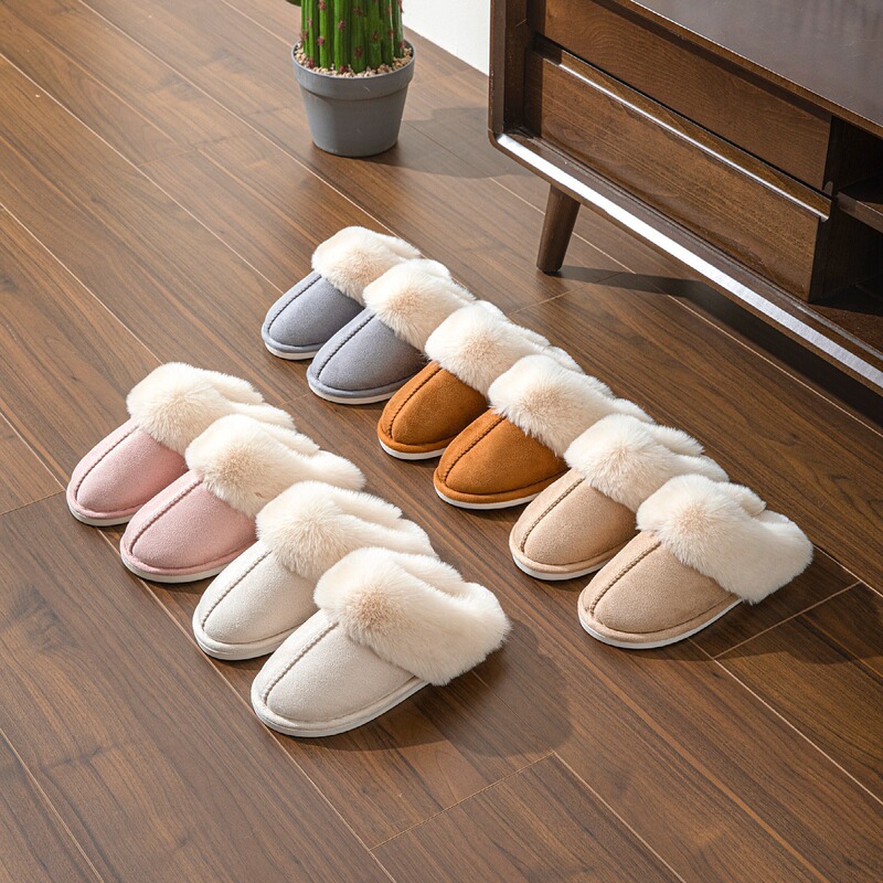 Cross-Border New Style Solid Color Imitation Suede Cotton Slippers for Women, Non-Slip Memory Foam Unisex Autumn and Winter Home Slippers