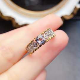 新款天然尖晶石戒指S925银镶嵌主石5*5mm百搭网红爆款女饰批发