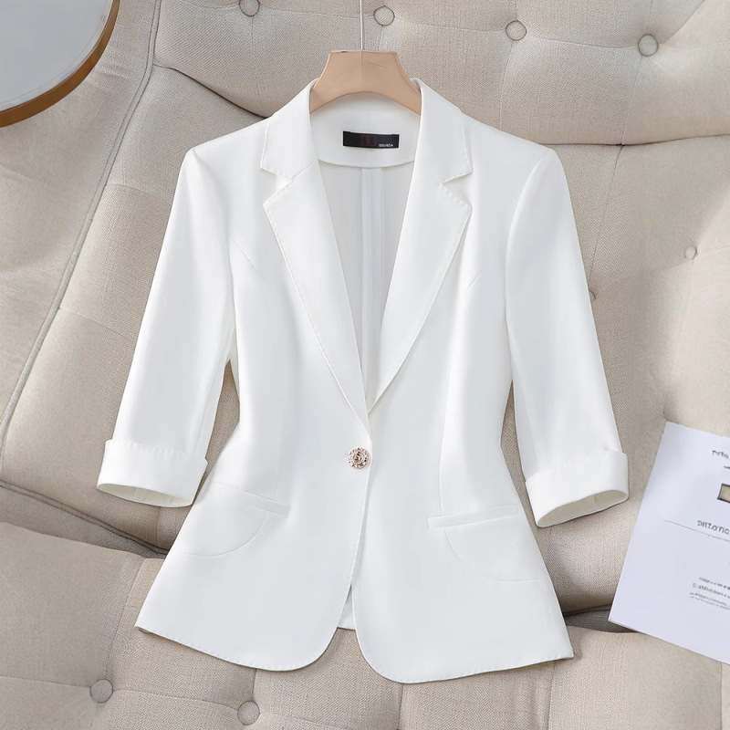 light blue Suit Jacket Women's Thin Seven-point Sleeve Summer 2024 New Slim-fit Slim-fit Suit Top