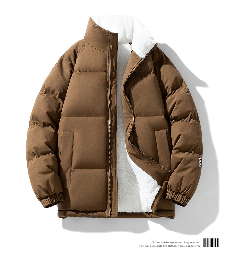 冬の子羊の綿服のダウン綿服の男性のスタンドカラーの屋外パン服の厚い保温コートのカップルの綿入れ