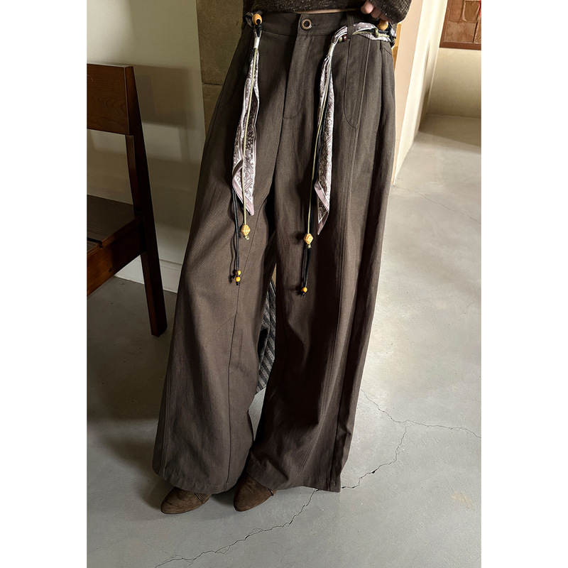 Yiershan Lyocell Casual Wide-Leg Simple Commuting Straight-Leg Casual Pants for Women, High-Waisted Slimming Long Pants YE0214