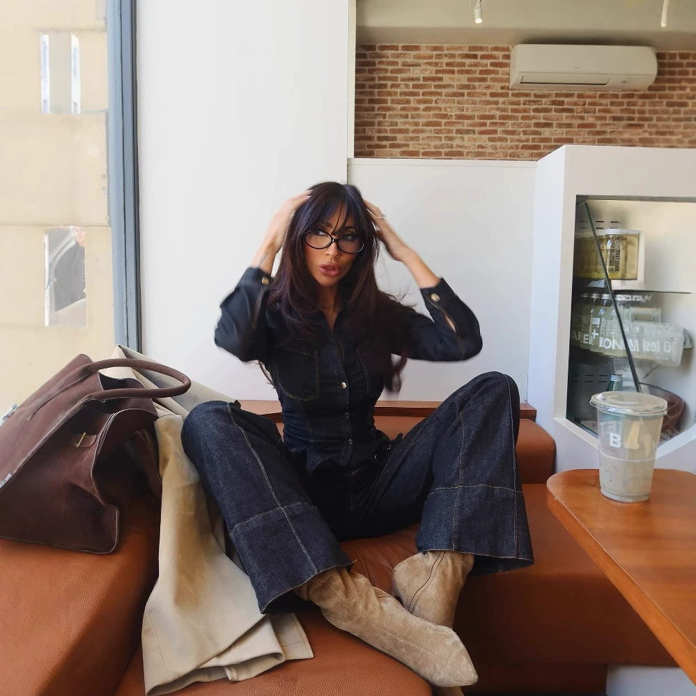 Трансграничная европейская и американская женская одежда AliExpress INS взрывной модный лацканный воротник с яркой линией украшения двойной карманный свободный дикий ковбой