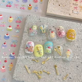美甲饰品新款高级合金刀叉餐具可爱饰品儿童美甲贴纸小红书新爆款