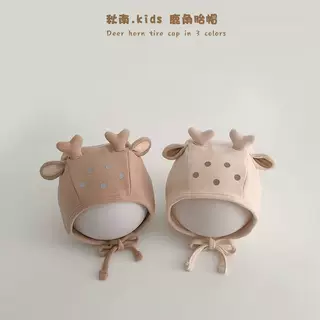 秋南 婴儿帽子秋冬2026新款时尚可爱小鹿纯棉胎帽保暖宝宝护耳帽