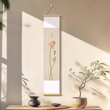 荷花新中式卷轴挂画竖长条茶室书房禅意装饰画客厅办公室挂轴壁画