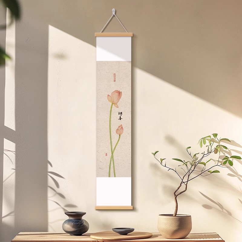 Lotus New Chinese Style Scroll Hanging Painting Vertical Long Strip Tea Room Study Zen Decorative Painting Living Room Office Hanging Scroll Wall Art Lotus New Chinese Style Scroll Hanging Painting Vertical Long Strip Tea Room Study Zen Decorative Painting Living Room Office Hanging Scroll Wall Art