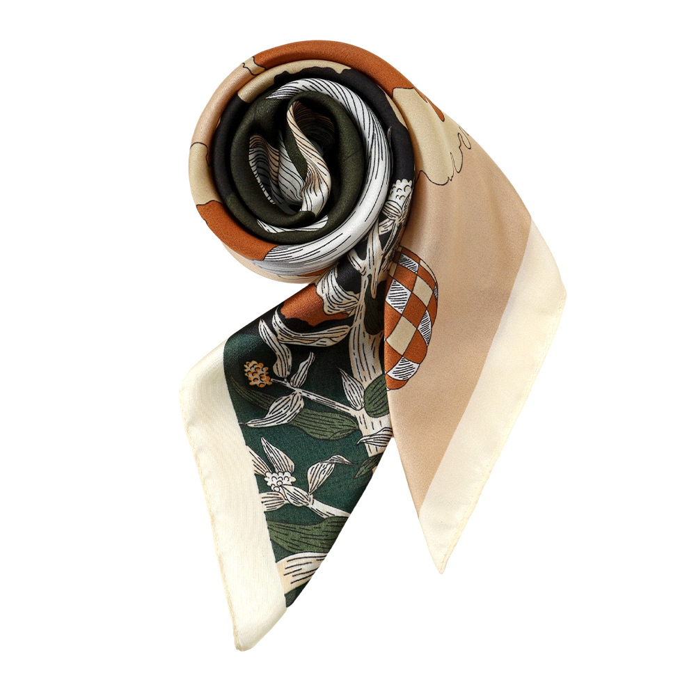 Pañuelo de seda de imitación a cuadros retro 70, babero floral de moda de nicho, chal, bolso de mujer, pañuelo de seda, regalo de mano