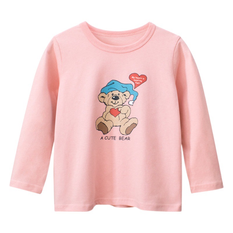 Camiseta para niños Nueva ropa para niños al por mayor 2023 Otoño de dibujos animados de las niñas camisa de fondo de bebé coreano un envío