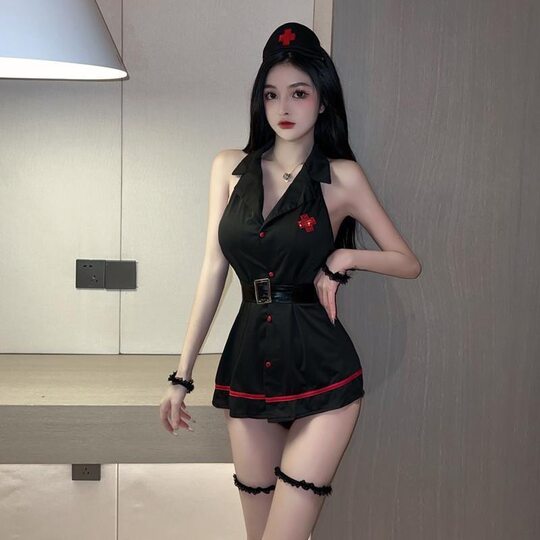 Ou Shilin sexy underwear sexy nurse sexy uniform underwear black and white small nurse clothing plus size bracelet suit