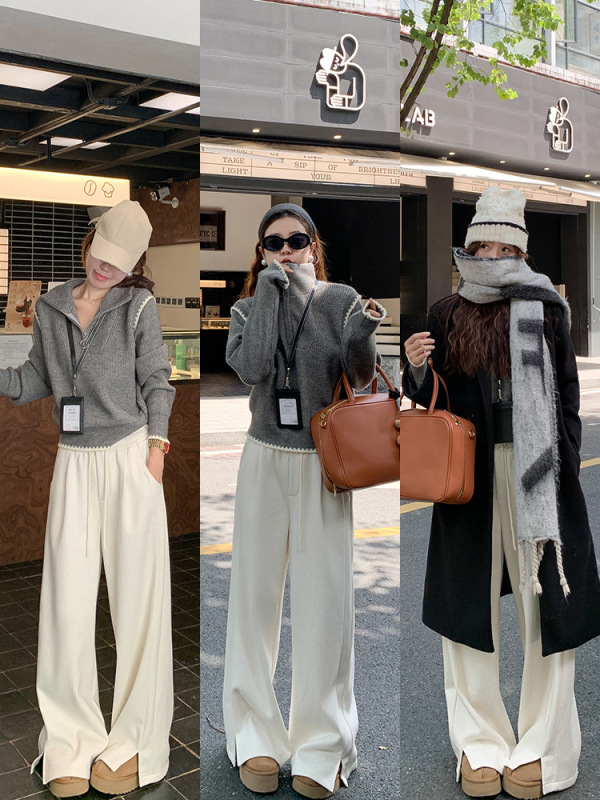 灰色半拉链高领毛衣女2025春秋新款拼接针织衫宽松设计感上衣女|undefined