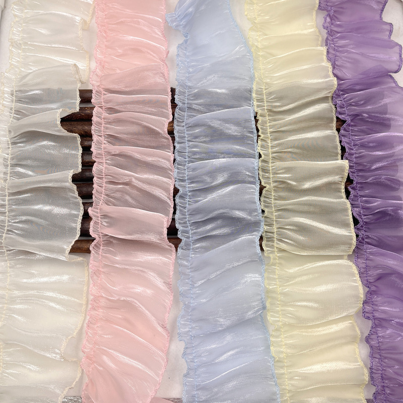 7cm Pearlescent Yarn Black and White Fungus Edge Pearlescent Yarn Pleated Edge Skirt Clothing Lace Accessories Side Curtain Splicing