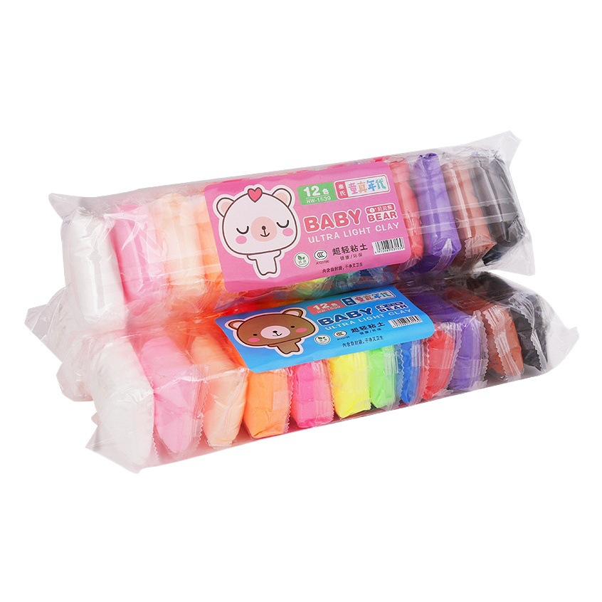 Arcilla de colores hecha a mano, arcilla ultraligera para bricolaje, juego de moldes de 12 colores, fabricante de juguetes de arcilla de goma colorida en stock