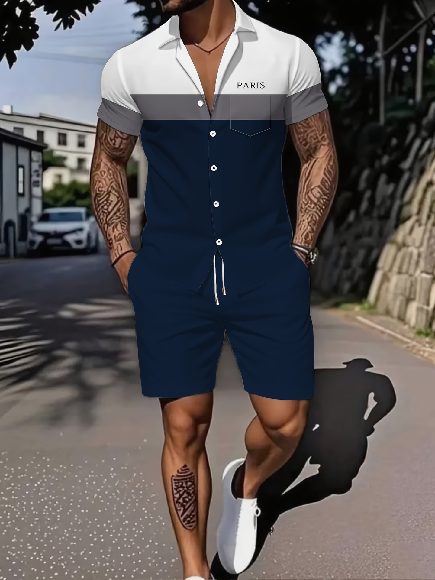 Ensemble deux pièces pour homme : chemise à manches courtes respirante et ample, imprimé lettres, style décontracté idéal pour l'été._voghion.com