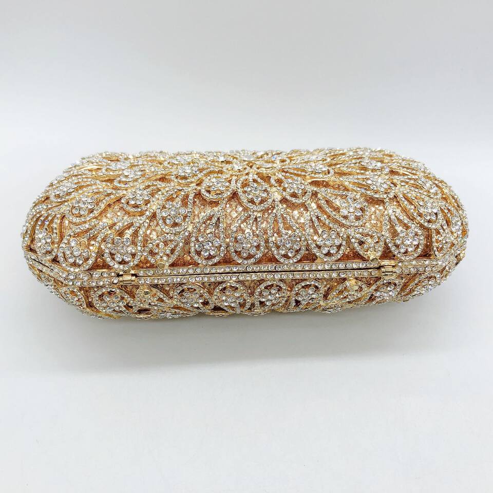 Túi clutch nữ đính kim cương hoa đuôi phượng xách tay dạ tiệc — Nền vàng kim cương trắng, Màu bạc, Cá tính đặt làm chi tiết 5