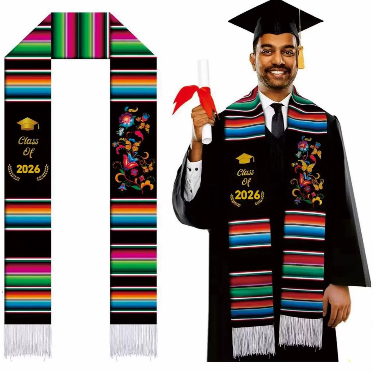 Мексиканская выпускная шаль Класс 2026 Мексиканское искусство Шаль серапе. Амазонка. Страна