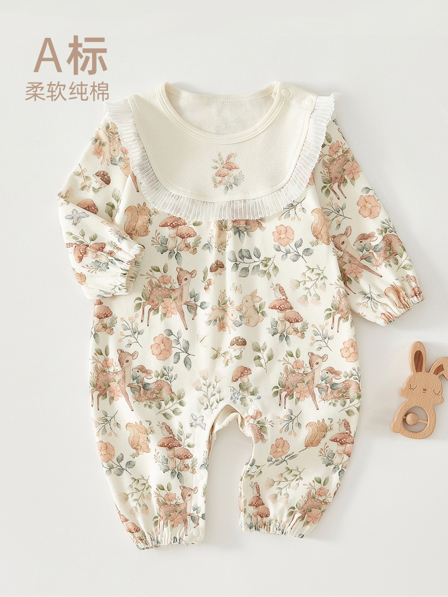 baby jumpsuit pure cotton spring and autumn baby girl floral princess four seasons clothes newborn confinement clothing onesie