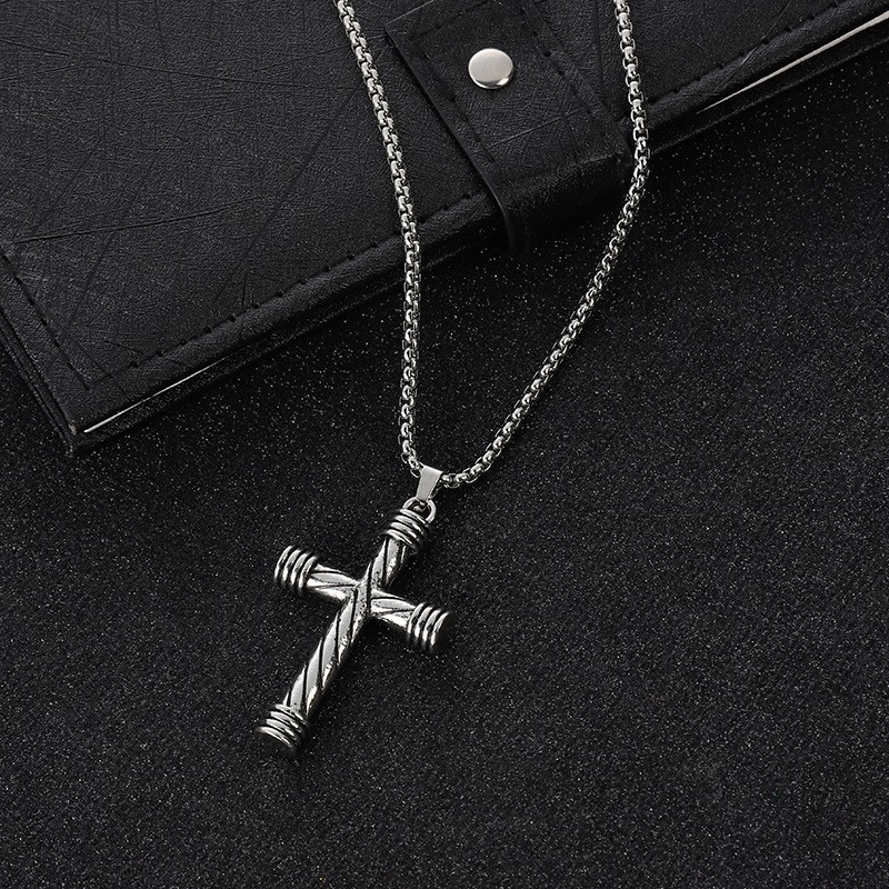Stainless Men's Spiral Pattern Cross Titanium Steel Pendant Necklace_voghion.com