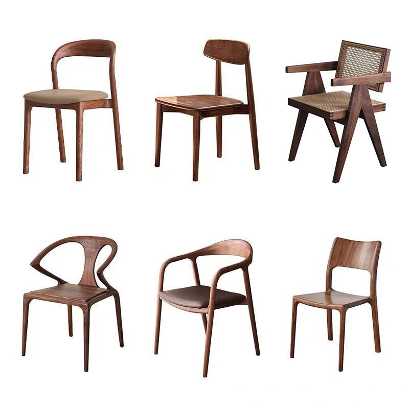 Medieval Style Solid Wood Dining Chair Black Walnut Sword Chair Modern Simple Small Household Dining Chair Retro Restaurant Back Chair