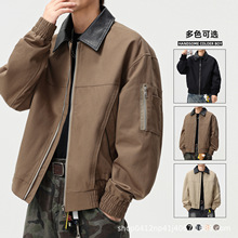 大码翻领夹克男春秋季加肥加大宽松休闲百搭显瘦潮流美式外套男装