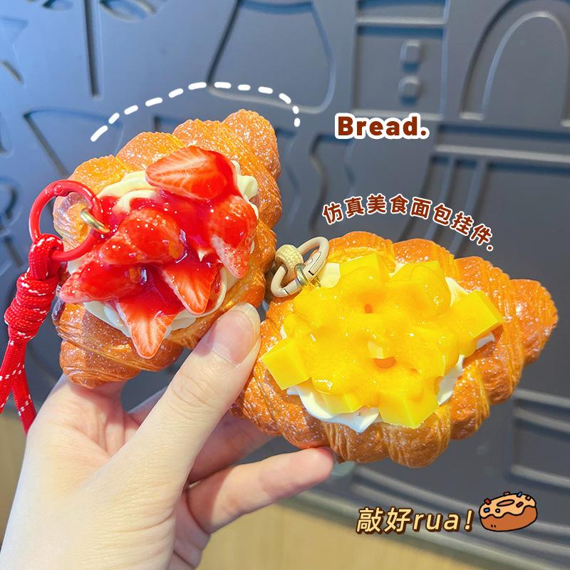 창의적인 시뮬레이션 PU 과일 협심 가송 빵 열쇠고리 걸이 장식 식놀이 가방 열쇠고리 장난감 작은 걸이
