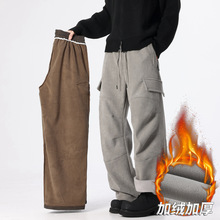 2025年黑色伞兵裤子男秋冬加绒加厚工装裤潮牌直筒宽松微喇休闲