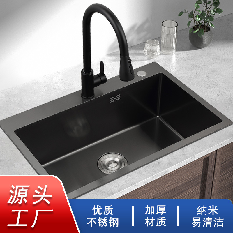 304 engrosada fregadero de la cocina hecha a mano cepillado vegetal lavado de la piscina nano negro hogar vegetal lavabo de acero inoxidable fregadero de una sola ranura
